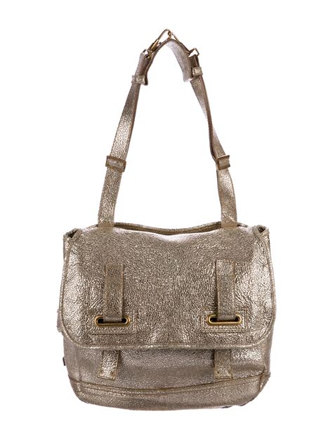 ysl besace messanger bag preowned|YSL Leather Besace Messenger Bag Metallic Silver Gold .